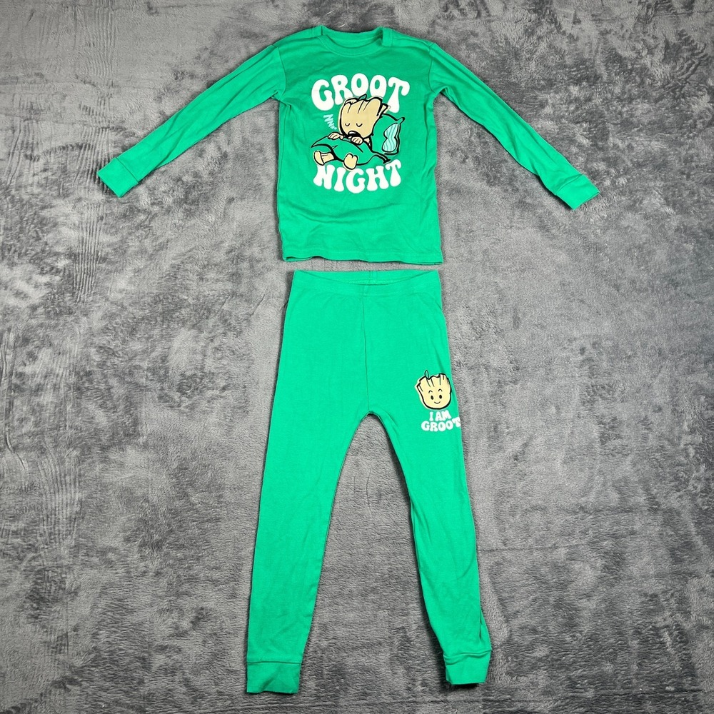 Gap x Marvel Pajama Set Baby 4Y Green Groot Graphic Long Sleeve Organic Cotton